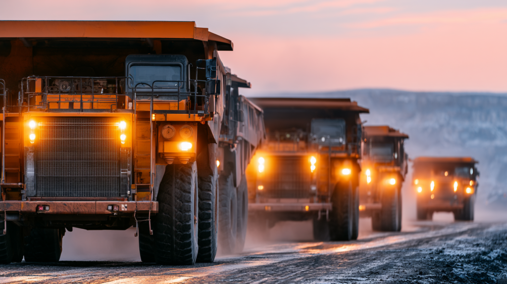 mining trucks in a row